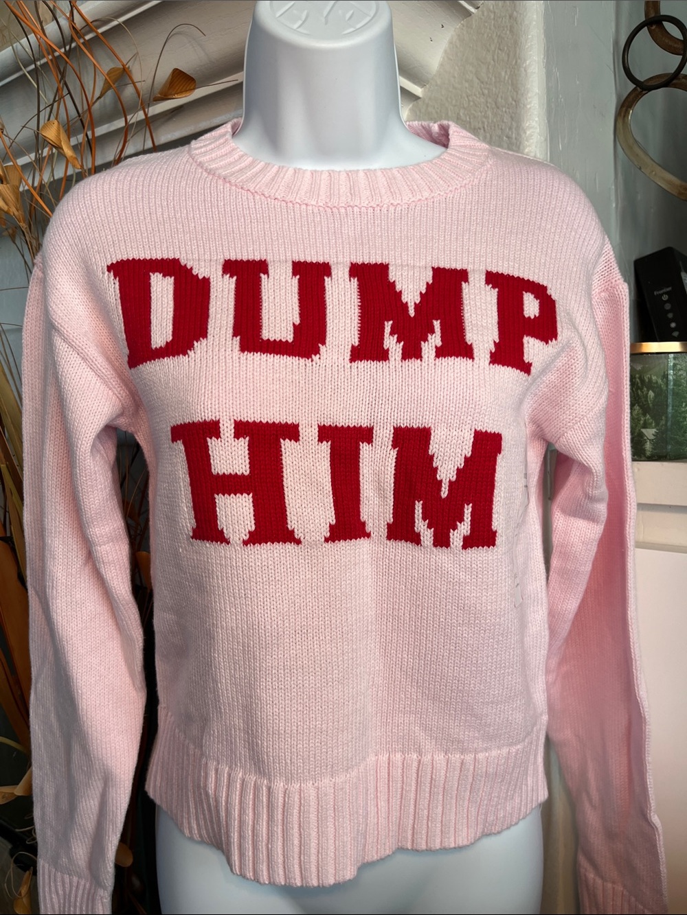 wild fable Pink Knit Sweater with Red Heart Detail